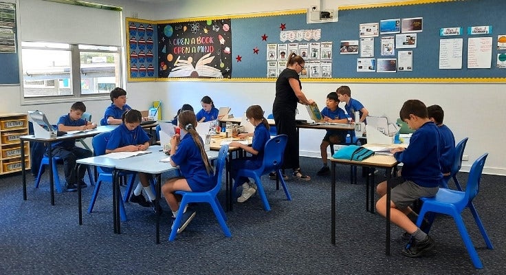 Hillside students working at desks during class time.